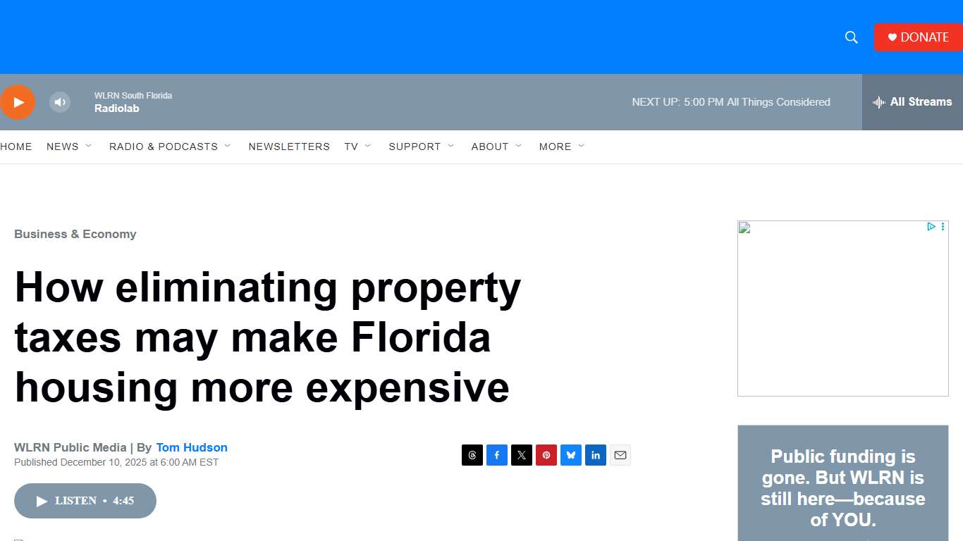 How eliminating property taxes may make Florida housing more expensive WLRN